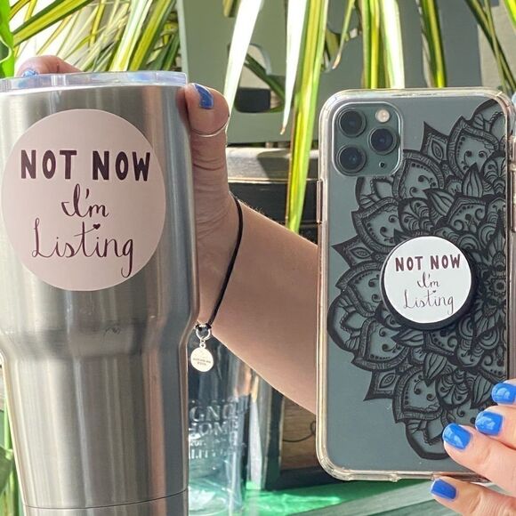 “Not Now I’m Listing” Waterproof Stickers Round Pink Bundle White - Picture 9 of 16